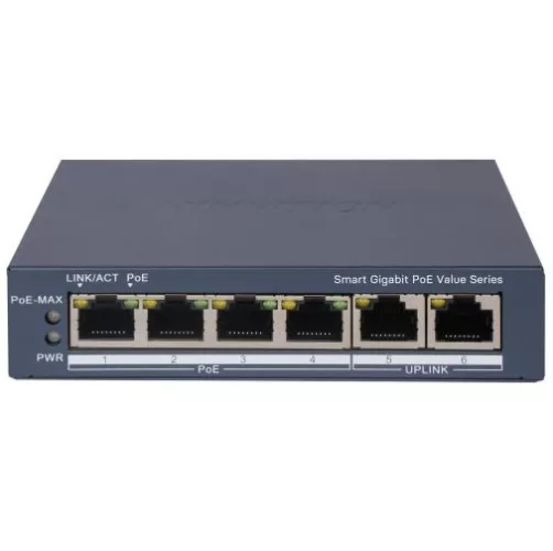 Switch PoE Hikvision 6 puertos gigabit 45w admin.