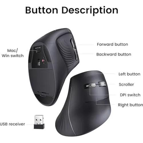 Mouse Ugreen Vertical Inalámbrico Bt 5.0 + 2.4G