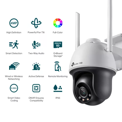 Cámara Seguridad Ext Tp-Link Vigi C540 360° Wi-Fi Color Día Noche 2K 4mp