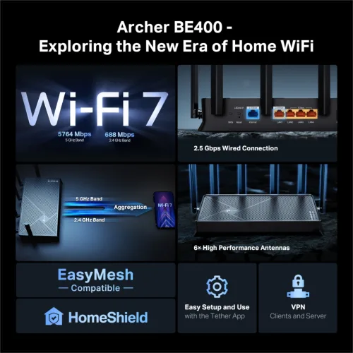 Router Inalámbrico Tp-Link Archer Be400 Doble Banda Wi-Fi 7 Be6500
