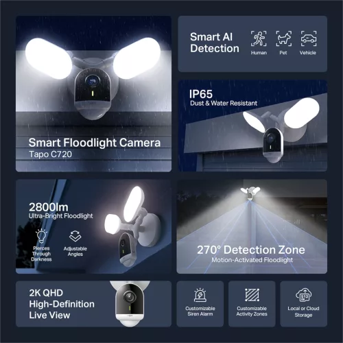 Cámara De Seguridad Tp-Link Tapo C720 Exterior Visión Nocturna 2K Reflector